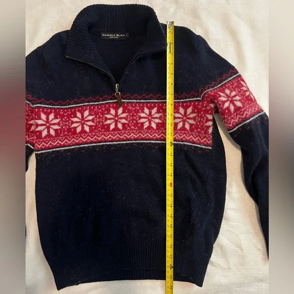 Daniele Blasi Men’s Navy and Red Wool Quarter Zip Sweater Size L - Picture 7 of 8